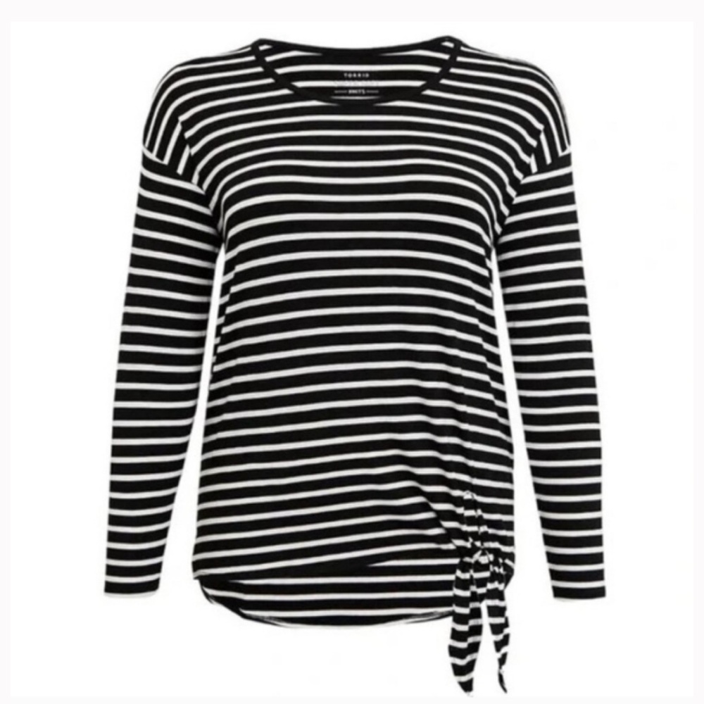 🌸2/20 Torrid Stripe Soft Side‑Tie Long Sleeve Top Size 1 Curvy m Cottagecore Chi